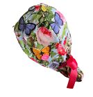 Butterfly Satin Lined Ponytail Scrub Cap Nurse Medical Hat Hair Protection