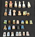 Mixed Lot Of 44 Thimbles  Porcelain  Wood And Glass