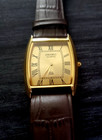 Vintage Retro Men s Tank Barrel Gold Champaign Satin Dial Watch New Mvt   Batt-
