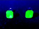 Sterling Uranium Glass Earrings Green Faceted Emerald Cut Studs 925 Silver
