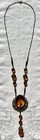 Antique Snake Honey Amber Czech Glass   Brass Filigree Drop Necklace