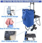 Foldable Stair Climbing Cart With Seat Tri Wheel Grocery Trolley Waterproof Bag