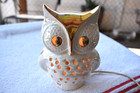 Vintage Mcm Ceramic Owl Lamp Light Up Iridescent White    Gold 6 1 4  X 4 1 2   