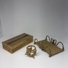 Vintage Gold Filigree Vanity Set Tissue Box Hand Towel Holder Glass Holder 3pc