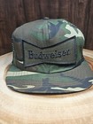 Budweiser Beer Camo Trucker Patch Snapback Adjustable Hat Cap Swingster Vintage 