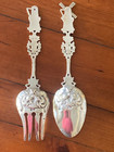 Antique German Dutch Style 800 Fine Silver Windmill Service   Salad Set Repousse