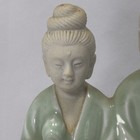 Vtg Porcelain Couple Man Woman Figurine Statue Pale Green Celadon Asian Chinese