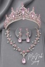 Crystal Bridal Tiara Crown  Necklace   Drop Earrings Jewelry Set  Gold Tiara