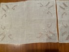 Antique 1920s Linen 8 Placemats   Matching Runner Hand Embroidered - 9 Pc