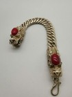 China Old Tibetan Silver Inlaid With Red Jade Dragon Bracelet