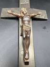 Large Heavy Vintage Casket Crucifix Cross Steel W  Brass Jesus Christ Inri