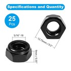 25 Pcs 5 16-18 Nylon Insert Hex Lock Nuts  304 Stainless Steel  Black  Nylock