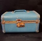Vintage Mid-century Blue Vanity Train Case - 1950 s Makeup Travel Case - 