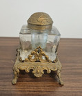 Antique French Gilt Brass   Glass Inkwell