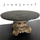 Signed Antique Round Marble Top Corinthian Capital Gold Leaf Gesso Coffee Table