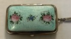 Enamel Wristlet Compact Mirror Powder Box With Make Up Guilloche  With Chain