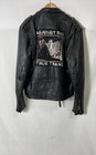 Wilsons Men s Black Leather Biker Motorcycle Jacket Belted Against Me Patch