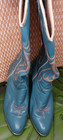 Jeenz Bootz   American Made   Womens 7 M   Teal Leather Cowgirl Stiletto Boots