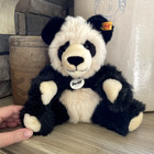 Steiff Manschli Panda Bear Plush Sitting Black White Yellow Ear Tag 24 Cm 60021