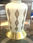 Vtg Mid Century Modern White Glass Table Lamp Danish Style Wood 3 Way