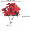 4 Pcs Christmas Artificial Flowers Poinsettia Flowers Red 7 Heads Silk Poinsetti