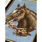 Vintage 1969 Horse Needlepoint Framed Wall Art Equestrian Decor Blue Mcm Wall