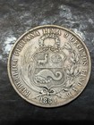 1864 Peru Un Sol Silver Coin 24 Grams 0 900 Silver Condition F-vf  
