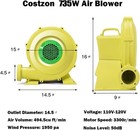 Costzon Air Blower  1 0hp Blower For Bounce House  735w Pump Fan Commercial Infl