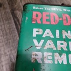 Vintage Red Devil Paint   Varnish Remover Liquid Empty Metal Can Rusty