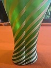 Antique Blown Green Iridescent Czechoslovakian Austrian Art Glass Vase  10 Inch 