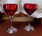 Two Farber Shlevin Krome Kraft Diana Ruby Red Goblets Deco Mid Century Brooklyn