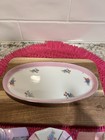 Vintage Floral Porcelain Vanity Set Oval Tray 2 Bottles Lidded Jar Pink 