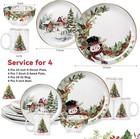 16 Pcs Christmas Tree Dinnerware Set For 4 Holiday Dishes