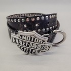 Harley Davidson Logo Belt Mens Black Genuine Leather Studded Sz 36