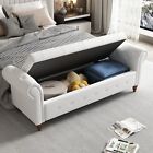 Modern Velvet Upholstered End Of Bed Bench Storage Ottoman Seat With Rolled Arms