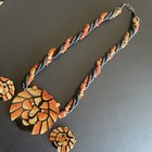 Vintage Lee Sands Lion Face Resin Necklace   Earrings Set 1970s