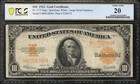 1922  10 Gold Certificate  hillegas  Pcgs 20 Ten Dollar Bill Fr 1173 28094
