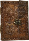 Brown Leather Journal Embossed Owl Book Cover Rugged Diary Travelers Men Gift