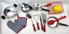 Vintage Lot Kids Pots Pans Aluminum Play Kitchen Utensils Kettle Oven Mitt Italy