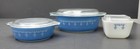 Pyrex Set 3 Blue Garland 1 5qt Oval Casserole 1pt Round Dish 1 5c Dish W  Lids