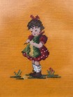 Vintage Framed Needlepoint Embroidered Girl Knitting In A Red Dress - Wall Art