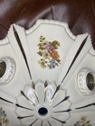 Porcelier Floral 3-bulb Porcelain Ceiling Light W gold Accents Art Deco Mcm Vtg