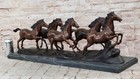 Hand Made Remington Running Horses Genuine Bronze Sculpture Marble Base