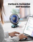 Gaiatop Portable Clip On Fan 3 Speed Usb Rechargeable Black Blue