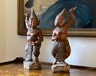 Marvellous Pair 19th-century Polychrome Carved Burmese Nat Statues Sculptures
