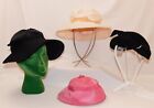 Vtg Womens Hat Lot Millinery 4 Pc Wool Felt Wide Brim Black Pink Peach Derniere