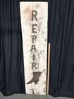 Antique Sign Shoe Repair Handmade Old Paint Wood Tin Rustic 15x62 Original 1800