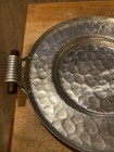 Vintage B Buenilum Hand Wrought Round Tray Mcm Hammered Aluminum Wooden Handles