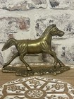 Vintage Mid Century Brass Horse Figurine Trotting On Cobblestone Base Mcm Decor