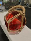 Large 8  Diameter Nautical Fishing Float Red Glass With Buoy Rope
